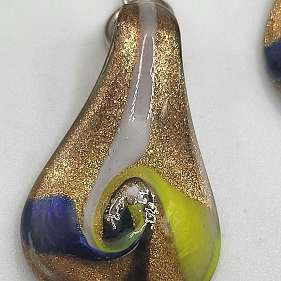 "5/$25" Vintage Dichroic Art Glass Gold Foil Dangle Earrings - Picture 2 of 8